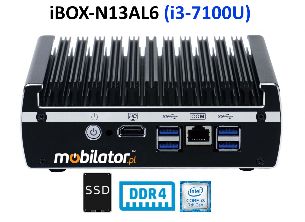 iBOX-N13AL6 (i3-7100U)  Industrial computer with Intel Core i3 and six LAN cards